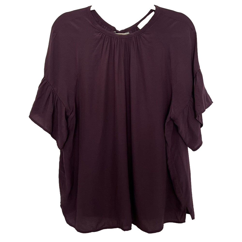 🌵 LOFT Women's Plum Tie Back Ruffled Sleeve Flowy Blouse Top - Size Small